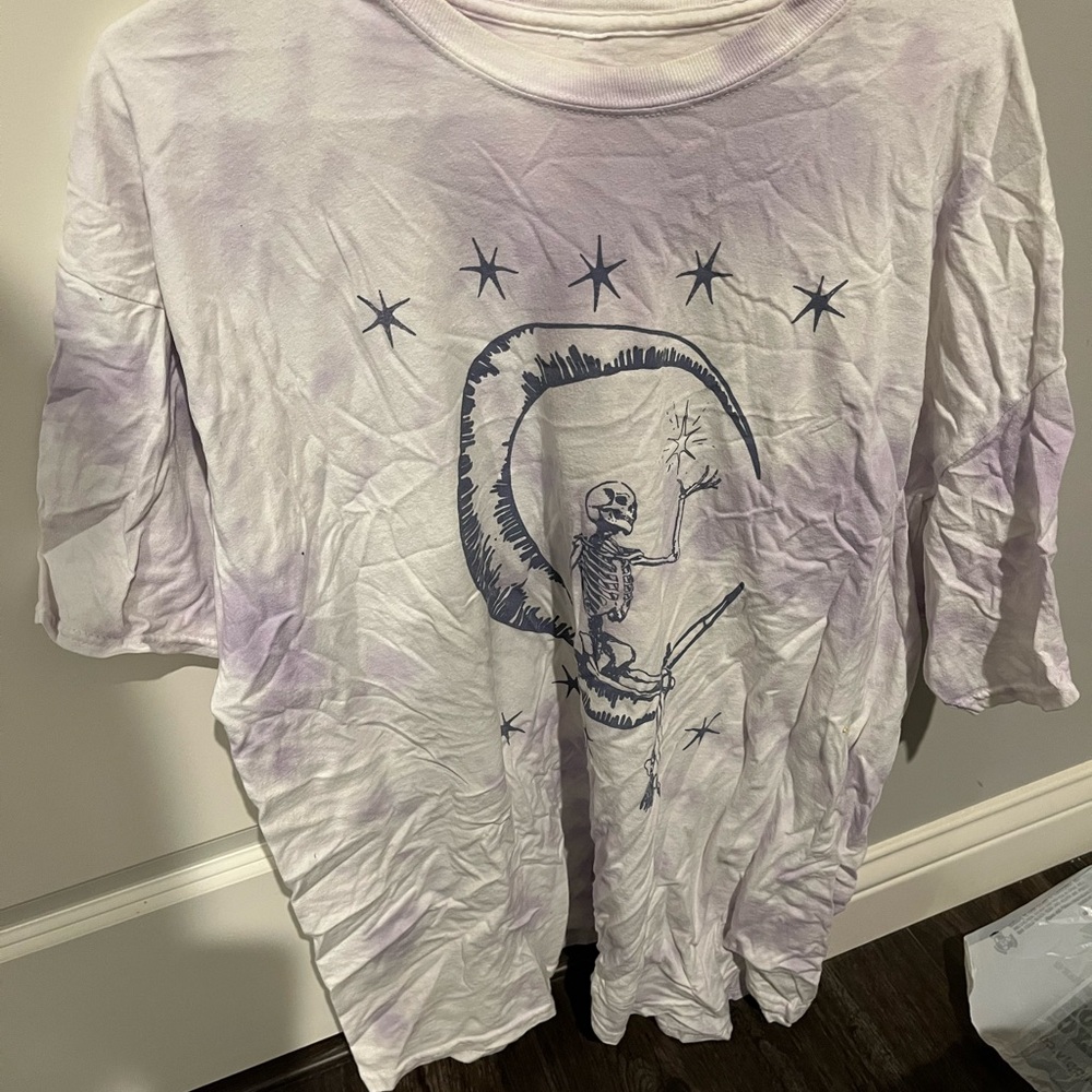 Purple Tie-Dye Oversized T-Shirt with Skeleton Design